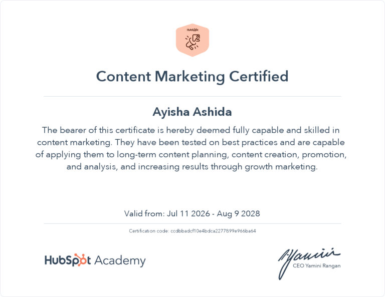 Hub Spot Content Marketing Certification